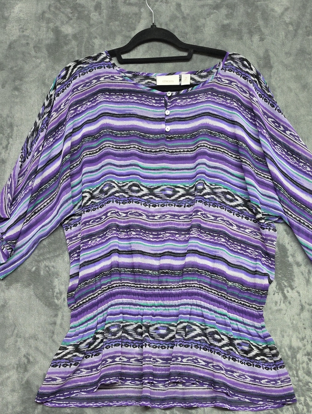 Chico's Purple Striped Dolman Tunic with Teal Accents
